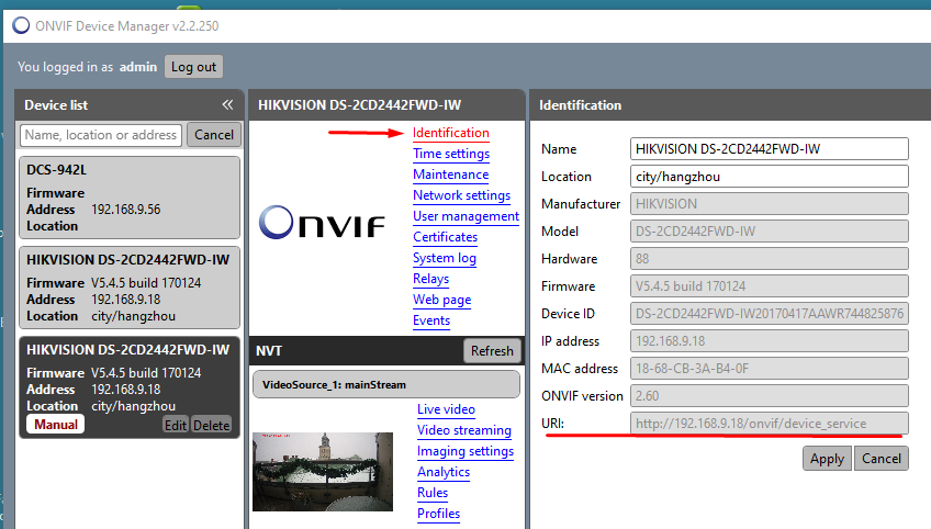 onvif device manager hikvision